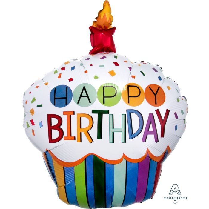 Rainbow Birthday Cupcake helium filled foil balloon