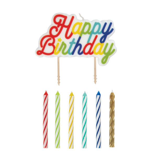 Multi Colored Birthday Candles and Large "Happy Birthday" Pick Candle, 12ct springbank-balloons