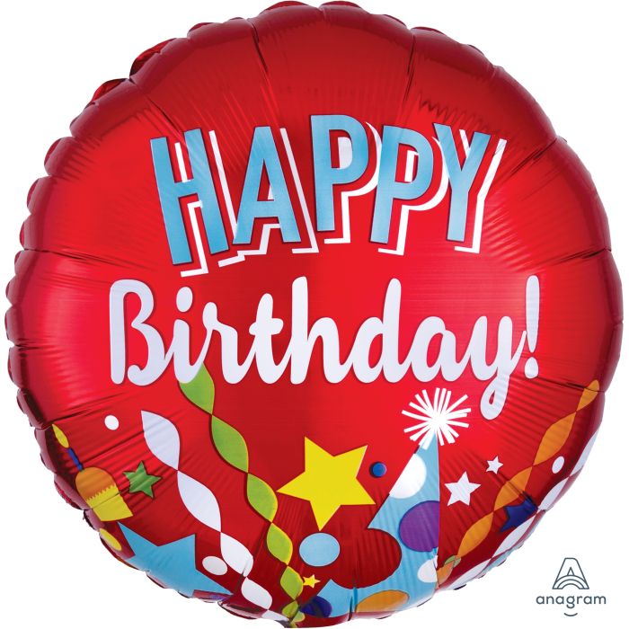 Festive Happy Birthday helium filled foil balloon