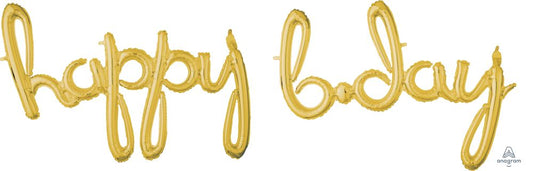 Happy Bday Gold Balloon Script Phrase