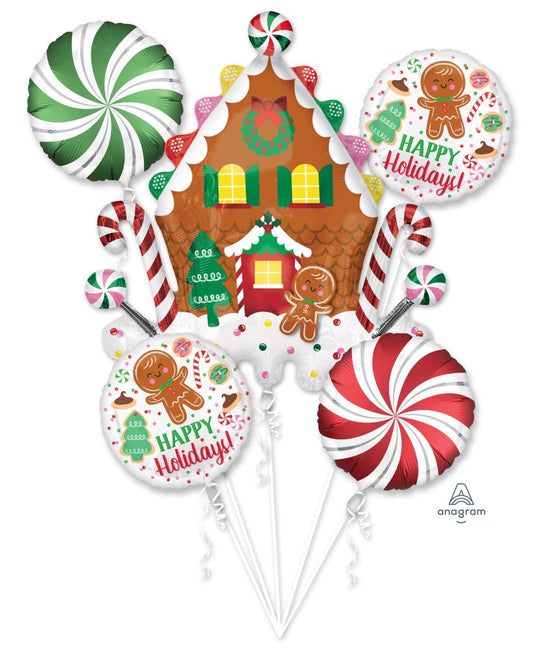 Gingerbread House and Holiday Cookies Balloon Bouquet