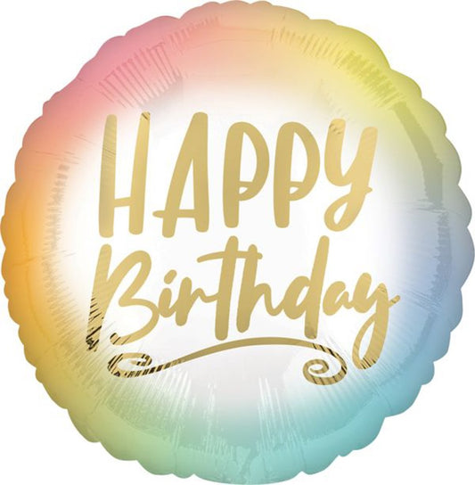 18″ Ombre and Gold Happy Birthday Foil Balloon – Helium Filled