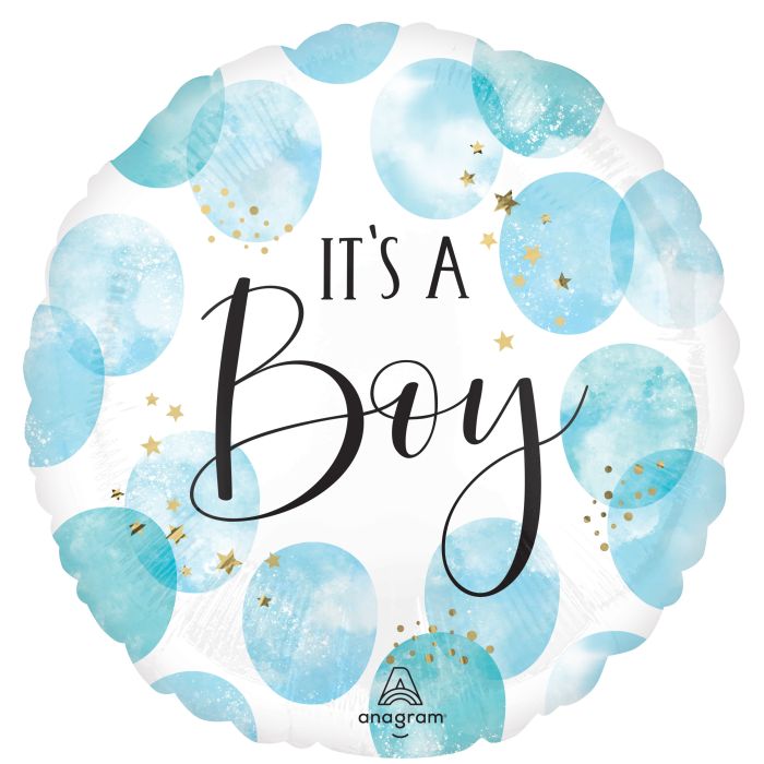 Jumbo Baby Boy Blue Watercolor Foil Balloon – Helium Filled