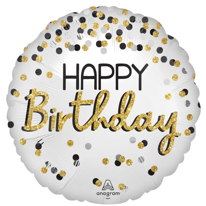 Black Silver Gold Birthday helium filled foil balloon