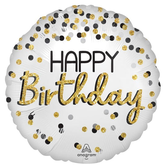 Black Silver Gold Birthday helium filled foil balloon