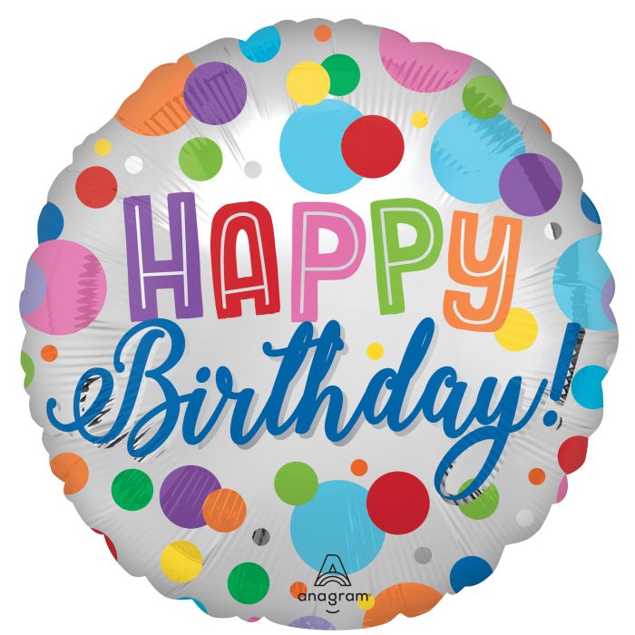 Satin Happy Birthday Orbs helium filled foil balloon
