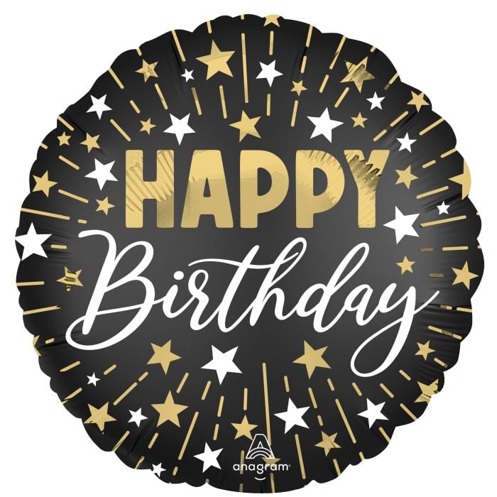 Black Silver Gold Happy Birthday helium filled foil balloon