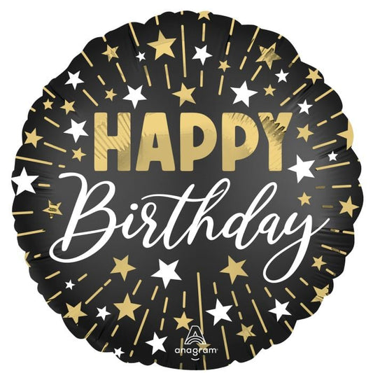 Black Silver Gold Happy Birthday helium filled foil balloon