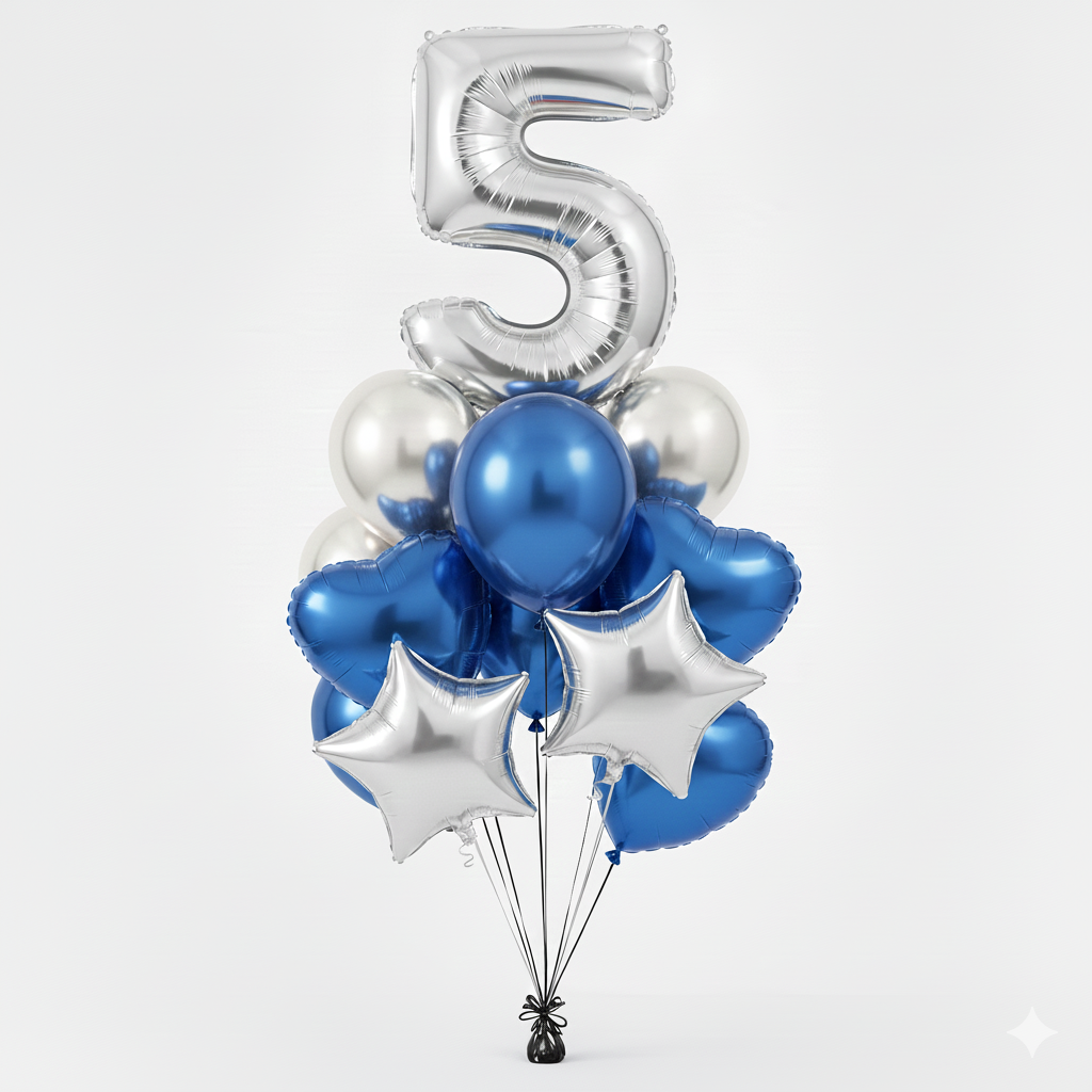 Blue and Silver Birthday Bouquet - Premium Helium Display