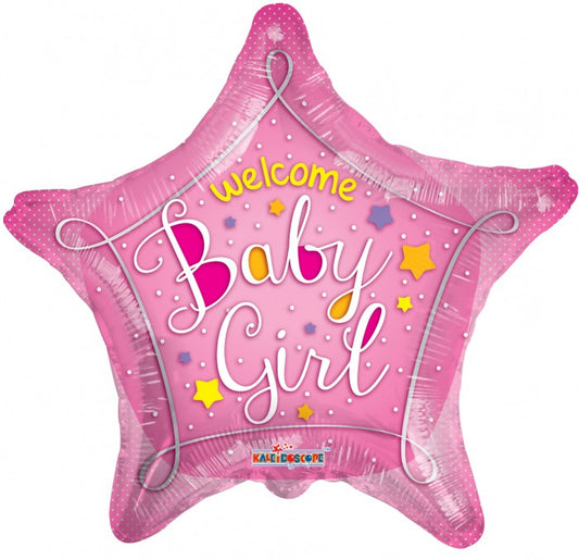 18" Standard Foil: WELCOME BABY PINK STAR