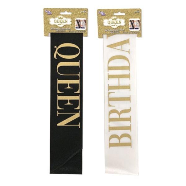 Birthday Queen Sash – Black/White with Gold Imprint