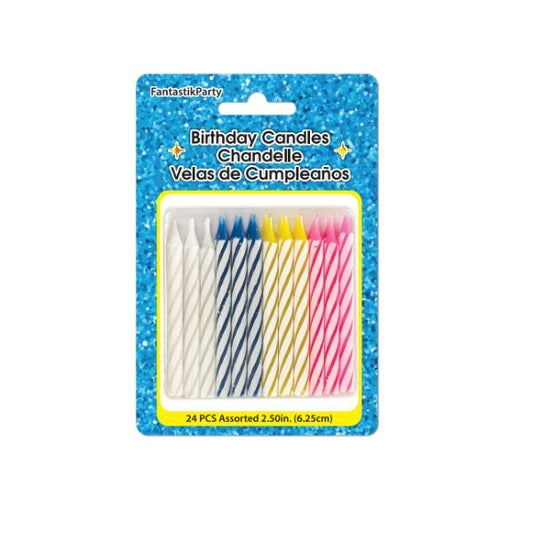 24 Birthday Spiral Candles – Assorted