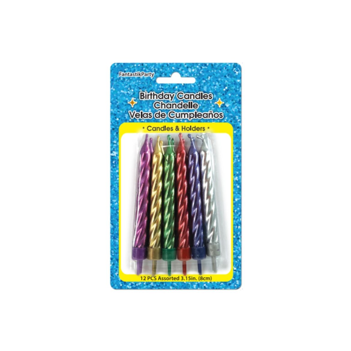 12 Metallic Birthday Candles with Holders