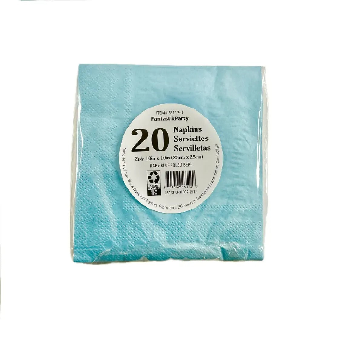 20 Pack 2-Ply Beverage Napkins – Baby Blue