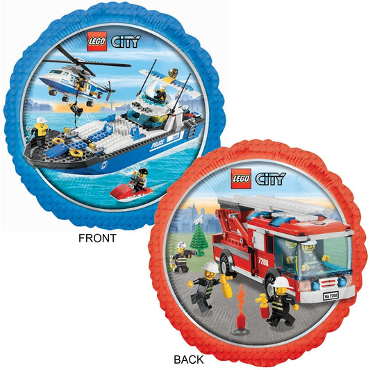 LEGO City police rescue scene on one side and a fire engine scene on the other