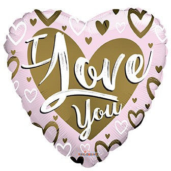 Standard I Love You Gold and Pink Metallic Foil Balloon springbank-balloons