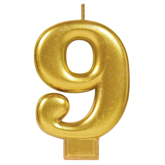 Numeral #9 Metallic Candle - Gold springbank-balloons