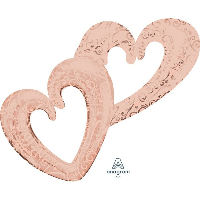 Multi-Balloon Interlocking Hearts Rosegold springbank-balloons