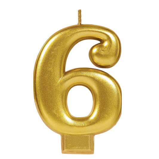 Numeral #6 Metallic Candle - Gold springbank-balloons