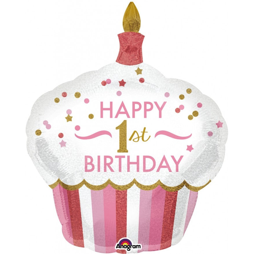 SuperShape Holographic 1st Birthday Cupcake Girl springbank-balloons