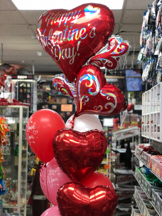 Bouquet of Balloons Happy Valentine's Day Marble Heart Trio