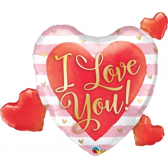 Supershape I Love You Pink Stripes and Hearts springbank-balloons